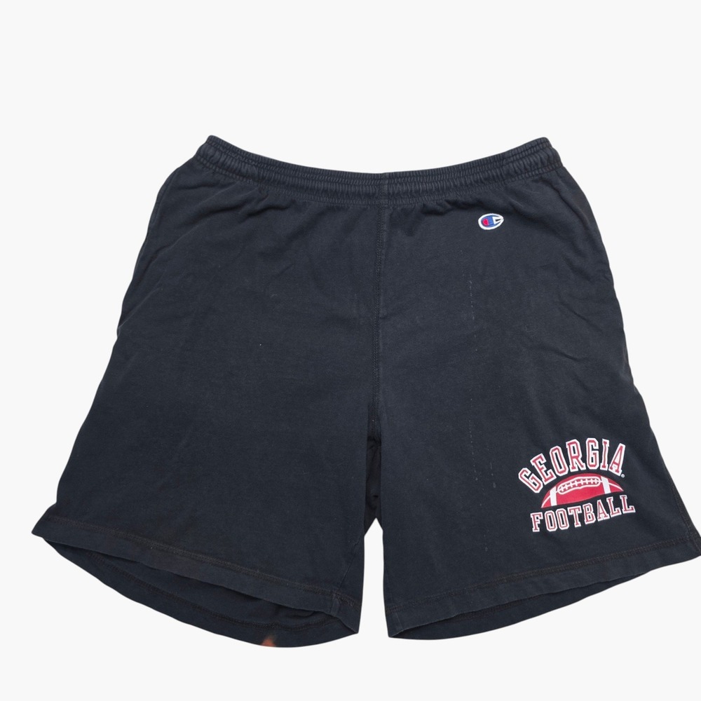 Champion Georgia Football Shorts Mens Medium Black Jersey Athletic Gym Cotton